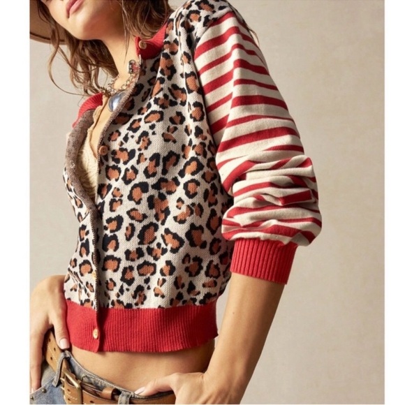 Leopard Print Button Down Dropped Shoulder Cardigan